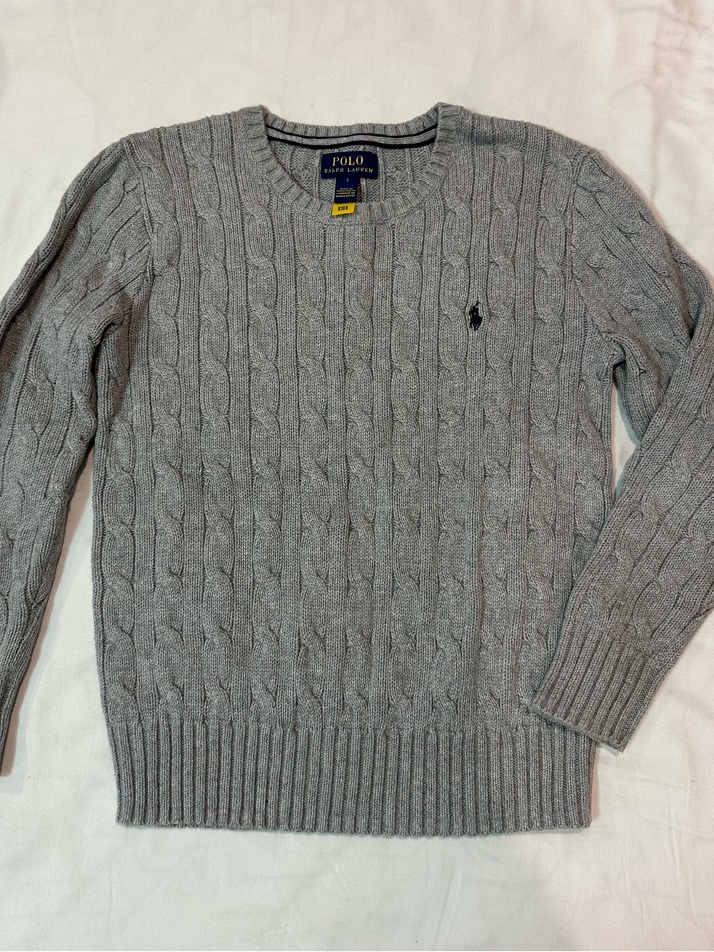Polo by Ralph Lauren Light Gray Cable Knit Crewneck Sweater size 7